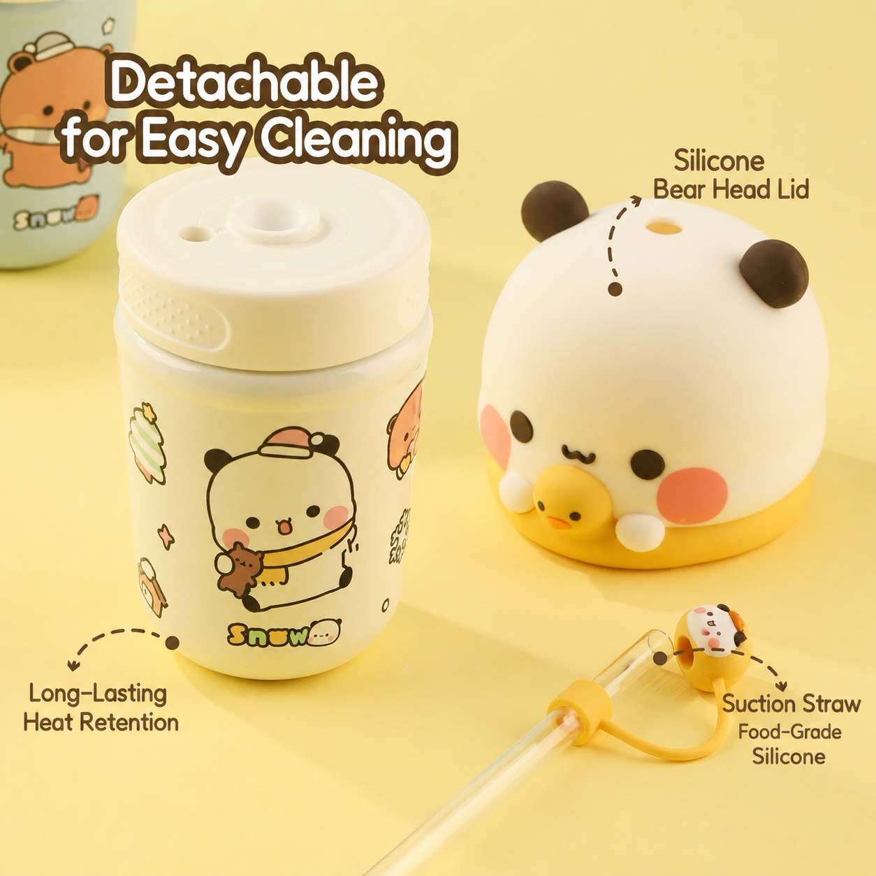 Bubu & Dudu Cute Straw Insulated Cup (Original)一二布布可爱大头吸管保温杯 (正品) 🐻🥤