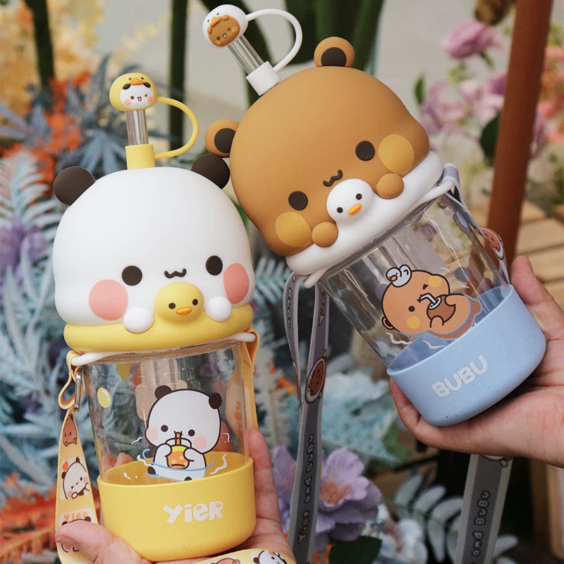 Bubu & Dudu Crossbody Water Bottle (Original) 一二布布斜背水壶 - 可爱防摔 🐻🥤✨