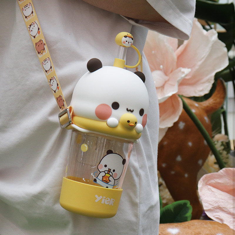 Bubu & Dudu Crossbody Water Bottle (Original) 一二布布斜背水壶 - 可爱防摔 🐻🥤✨