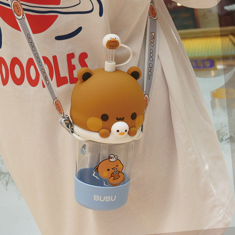 Bubu & Dudu Crossbody Water Bottle (Original) 一二布布斜背水壶 - 可爱防摔 🐻🥤✨