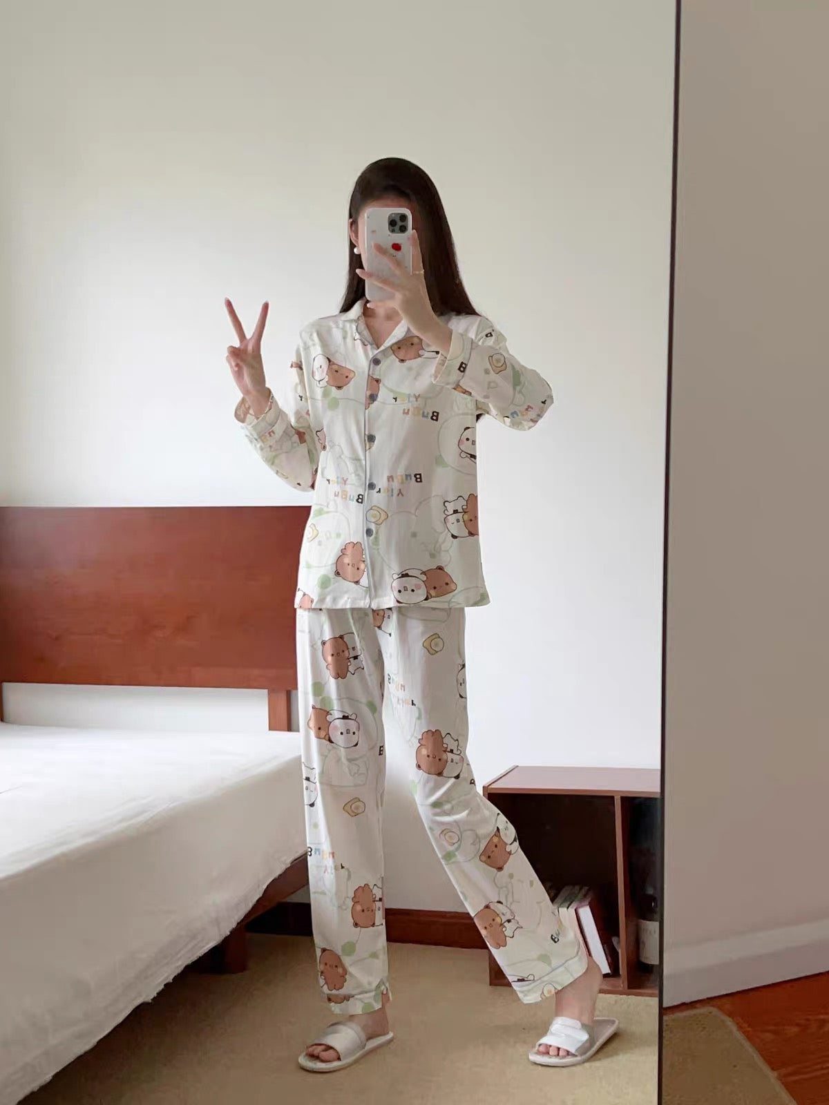 纯棉薄款 长裤+长袖 情侣睡衣 Long Sleeve Long Pants Cotton Pajama Set 🐻💤