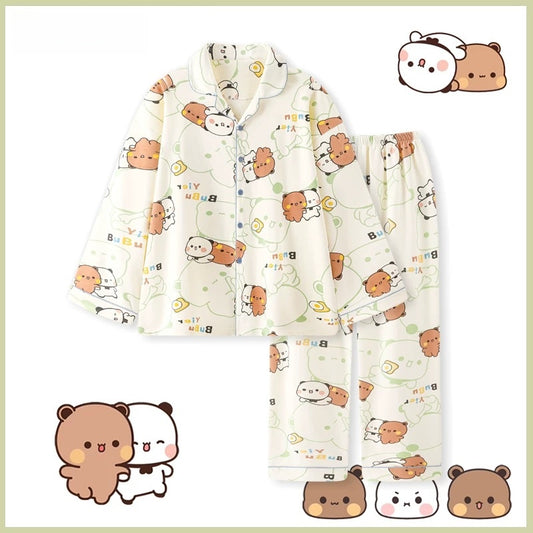纯棉薄款 长裤+长袖 情侣睡衣 Long Sleeve Long Pants Cotton Pajama Set 🐻💤