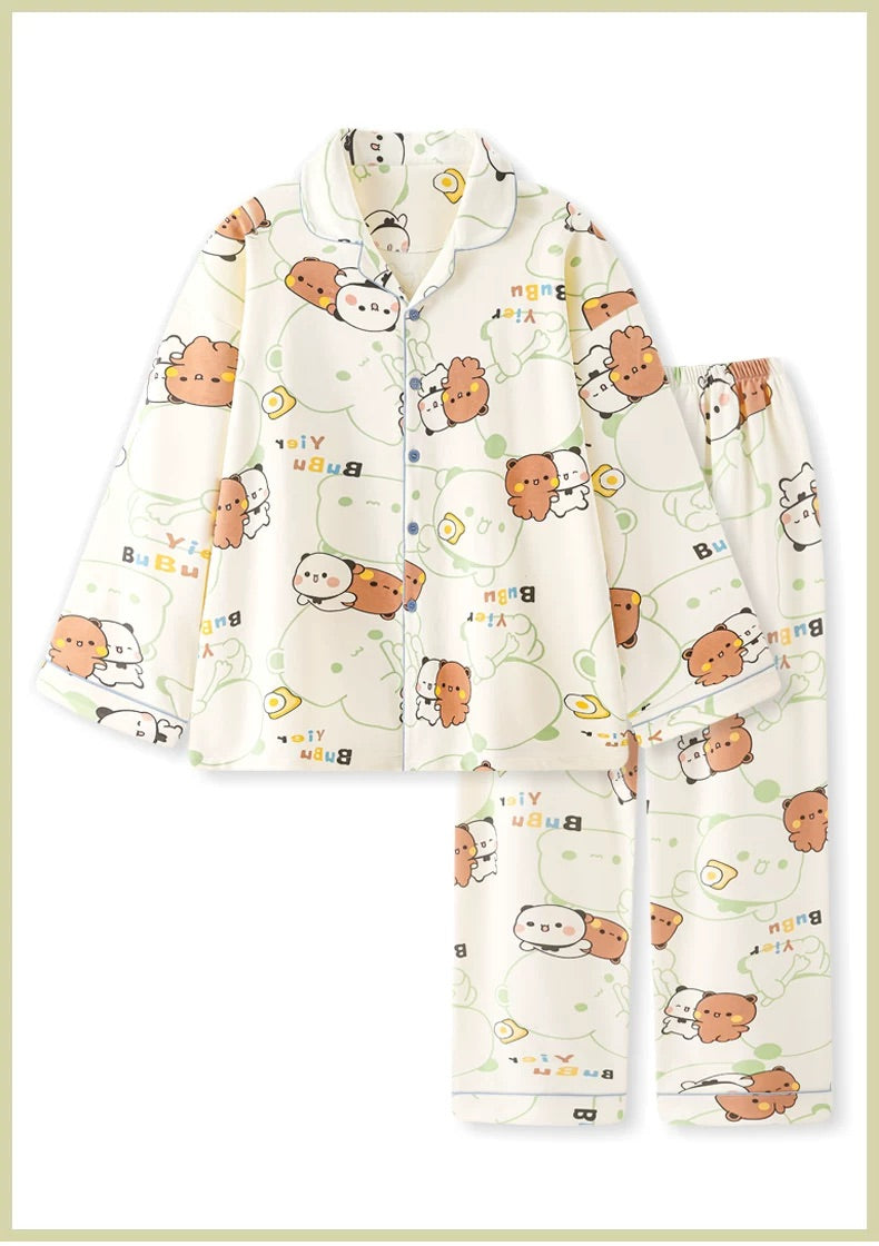纯棉薄款 长裤+长袖 情侣睡衣 Long Sleeve Long Pants Cotton Pajama Set 🐻💤