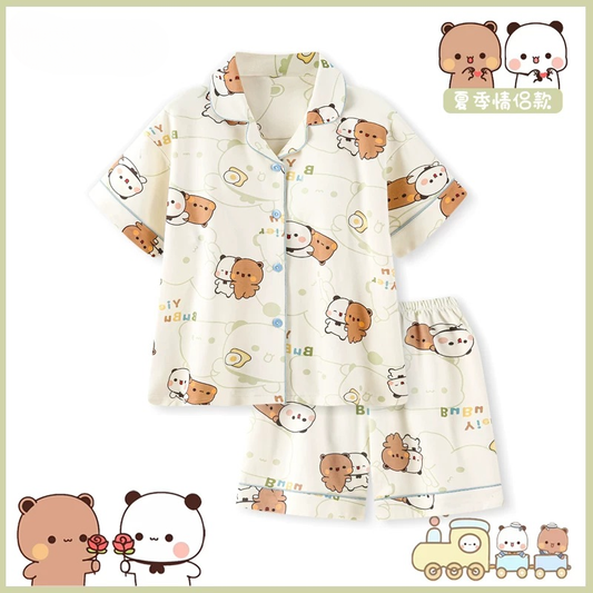 纯棉夏天短袖+短裤睡衣 Summer Cotton Short Sleeve Shorts Pajama Set