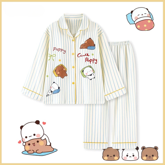 一二布布线条款卡通长袖睡衣 Bubu Dudu Line Art Cartoon Long Sleeve Pajama Set 🐻💤