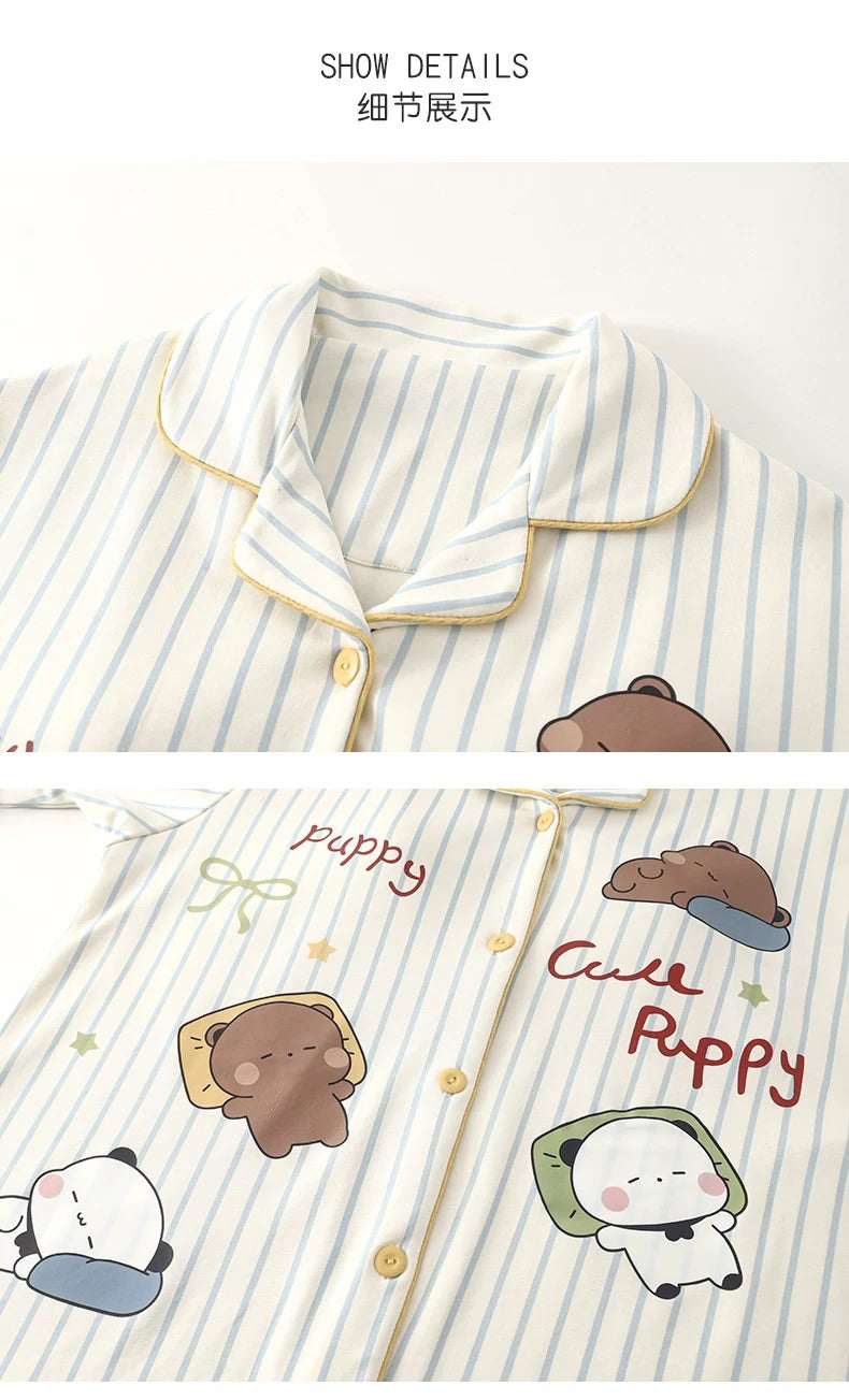 一二布布线条款卡通长袖睡衣 Bubu Dudu Line Art Cartoon Long Sleeve Pajama Set 🐻💤