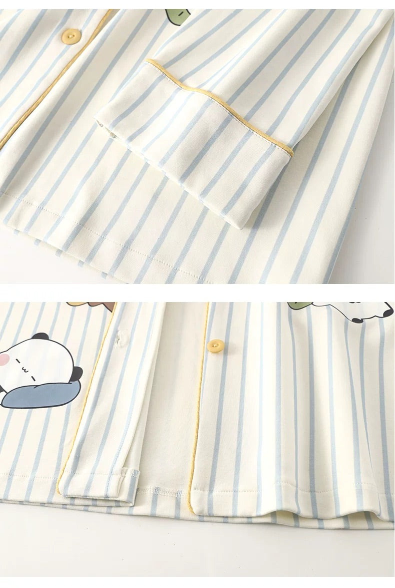 一二布布线条款卡通长袖睡衣 Bubu Dudu Line Art Cartoon Long Sleeve Pajama Set 🐻💤