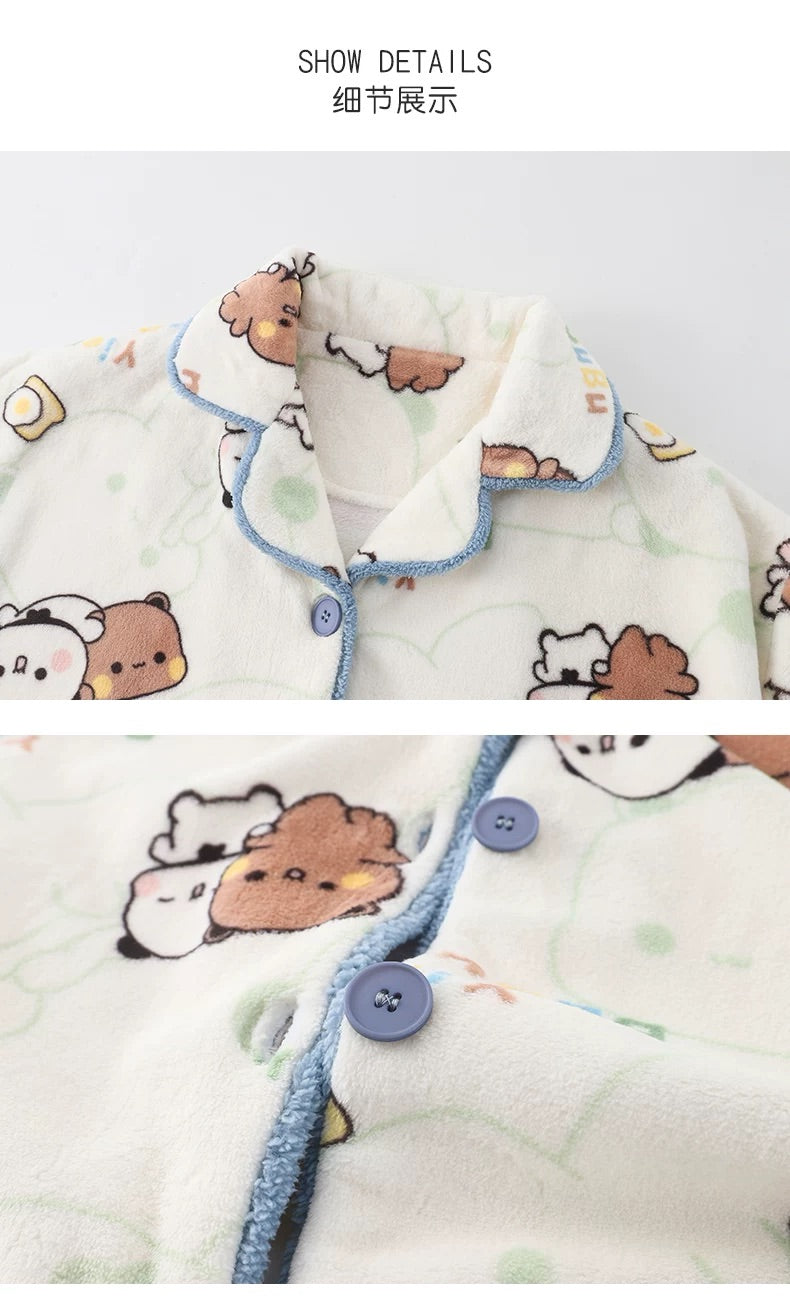 一二布布情侣珊瑚绒加厚睡衣套装 Winter Coral Fleece Pajama Set
