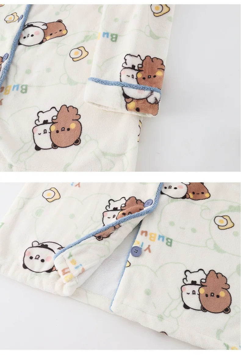 一二布布情侣珊瑚绒加厚睡衣套装 Winter Coral Fleece Pajama Set