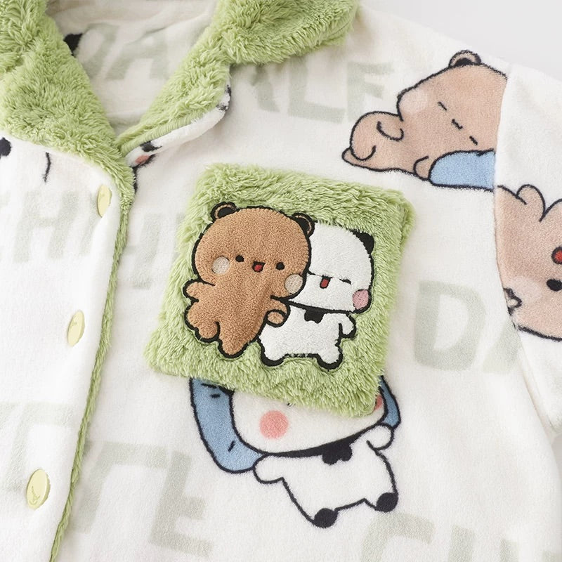 一二布布情侣珊瑚绒加厚睡衣 (青色) Couple Coral Fleece Pajama Set (Green)