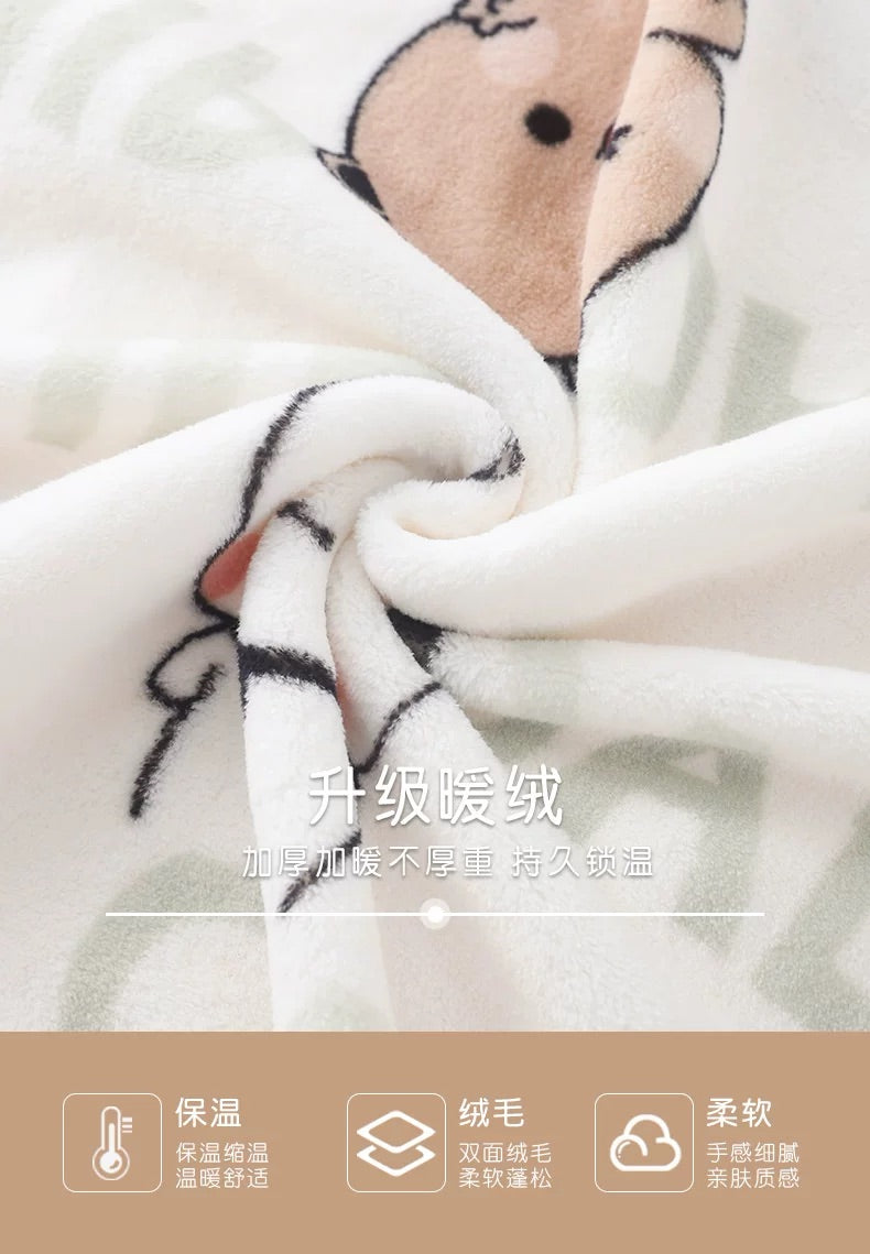 一二布布情侣珊瑚绒加厚睡衣 (青色) Couple Coral Fleece Pajama Set (Green)