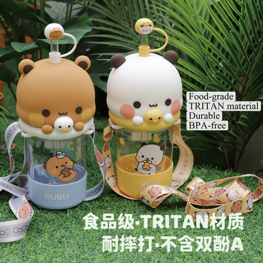 Bubu & Dudu Crossbody Water Bottle (Original) 一二布布斜背水壶 - 可爱防摔 🐻🥤✨