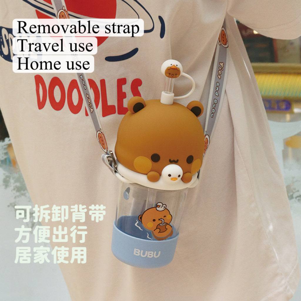 Bubu & Dudu Crossbody Water Bottle (Original) 一二布布斜背水壶 - 可爱防摔 🐻🥤✨