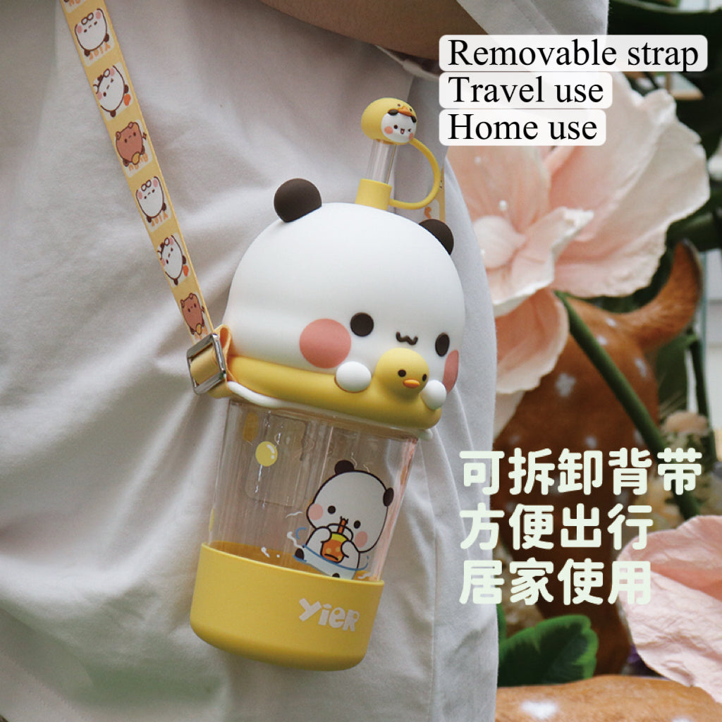 Bubu & Dudu Crossbody Water Bottle (Original) 一二布布斜背水壶 - 可爱防摔 🐻🥤✨