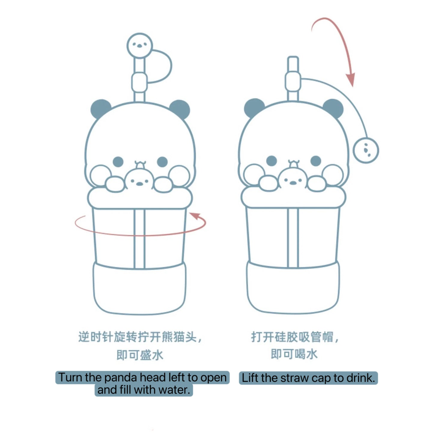 Bubu & Dudu Crossbody Water Bottle (Original) 一二布布斜背水壶 - 可爱防摔 🐻🥤✨
