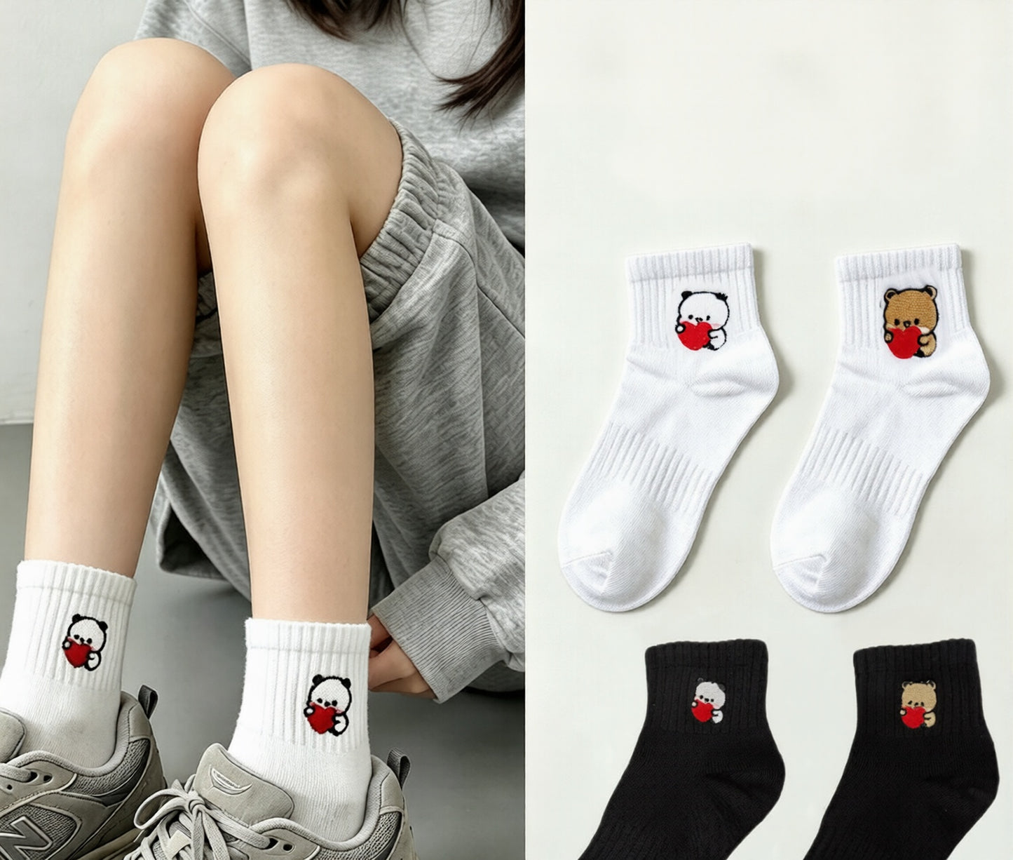 一二布布爱心刺绣情侣袜 Bubu & Dudu Heart Embroidered Couple Socks 🧦